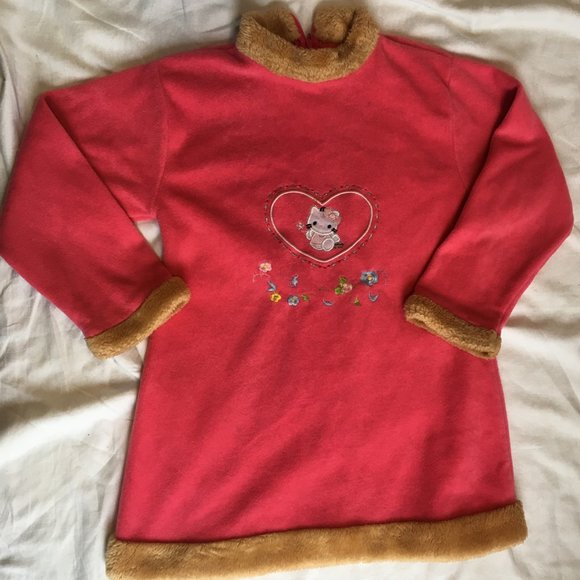 Hello Kitty Character Girl's Nightgown Dress Warm Fleece Pajamas Pink Vtg Sz 7 - Picture 3 of 10